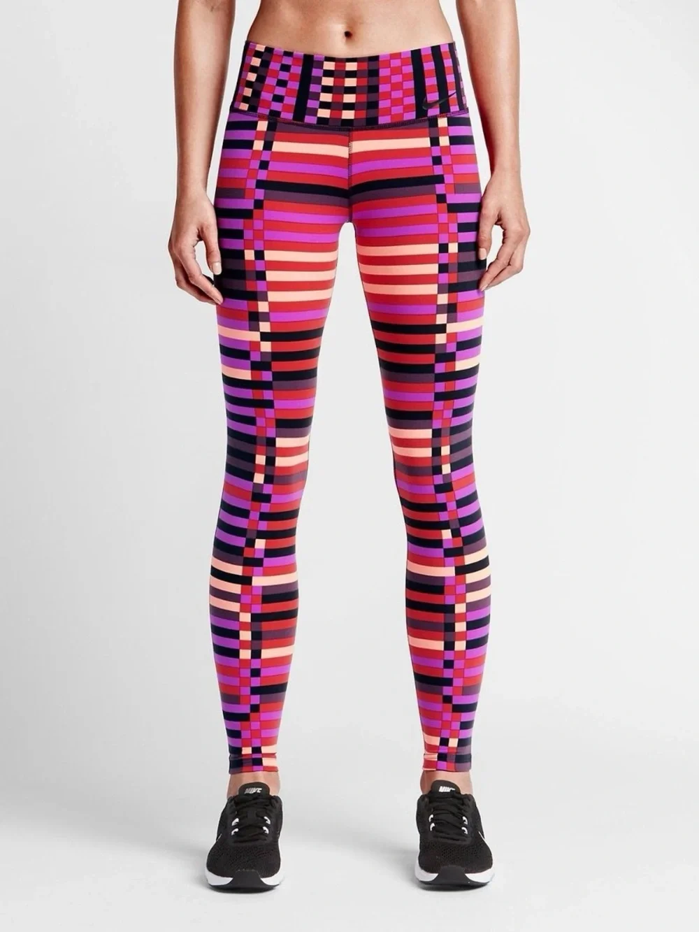 Nike Dri Fit Legendary Geometric Stripe Leggings Purple Multi XS Running Workout